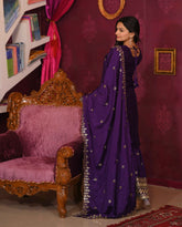 Women's Purple Chinon Embroidered Straight Kurta Sharara With Dupatta-MFF-10-PURPLE
